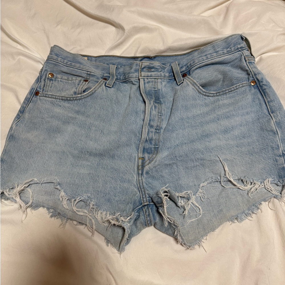 Levi's Light Blue Frayed Jean Shorts